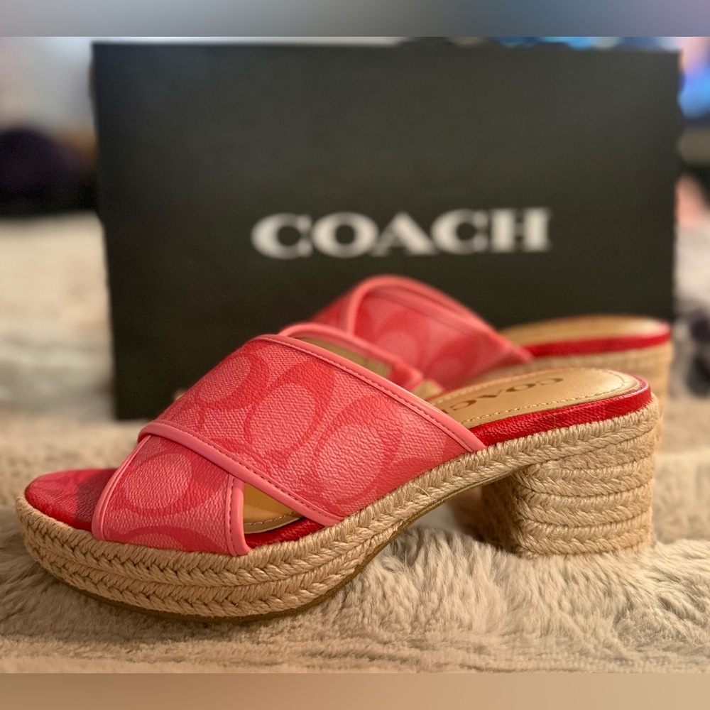 Coach Women's Pink Espadrille Wedge Sandals - Picture 2 of 9